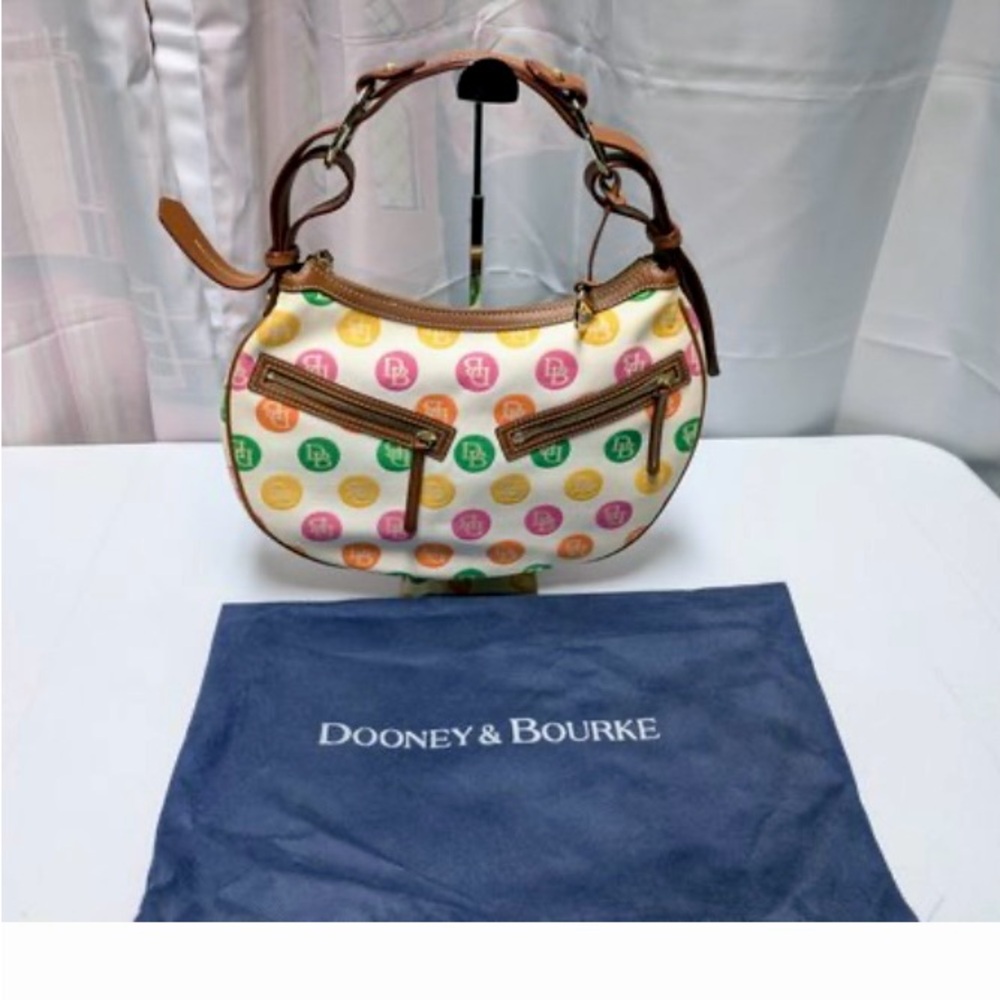 Vintage Dooney & Bourke Signature Canvas Leather Bag Multi Color Circle Pattern